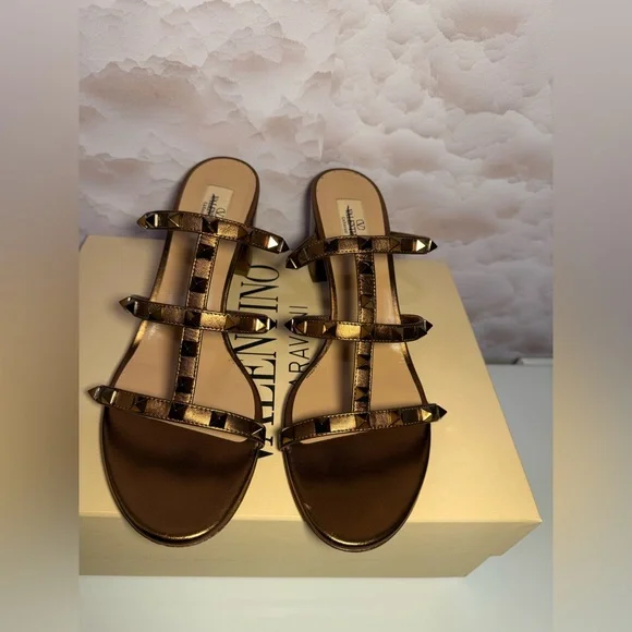 Valentino Garavani Women's Tan Studded Sandals - Picture 3 of 9